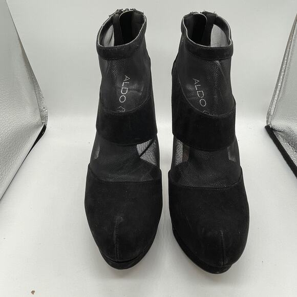 Aldo Womens Size 9 Stiletto Black Ankle Boot Faux Black Suede Mesh Platform Boot - Picture 7 of 11
